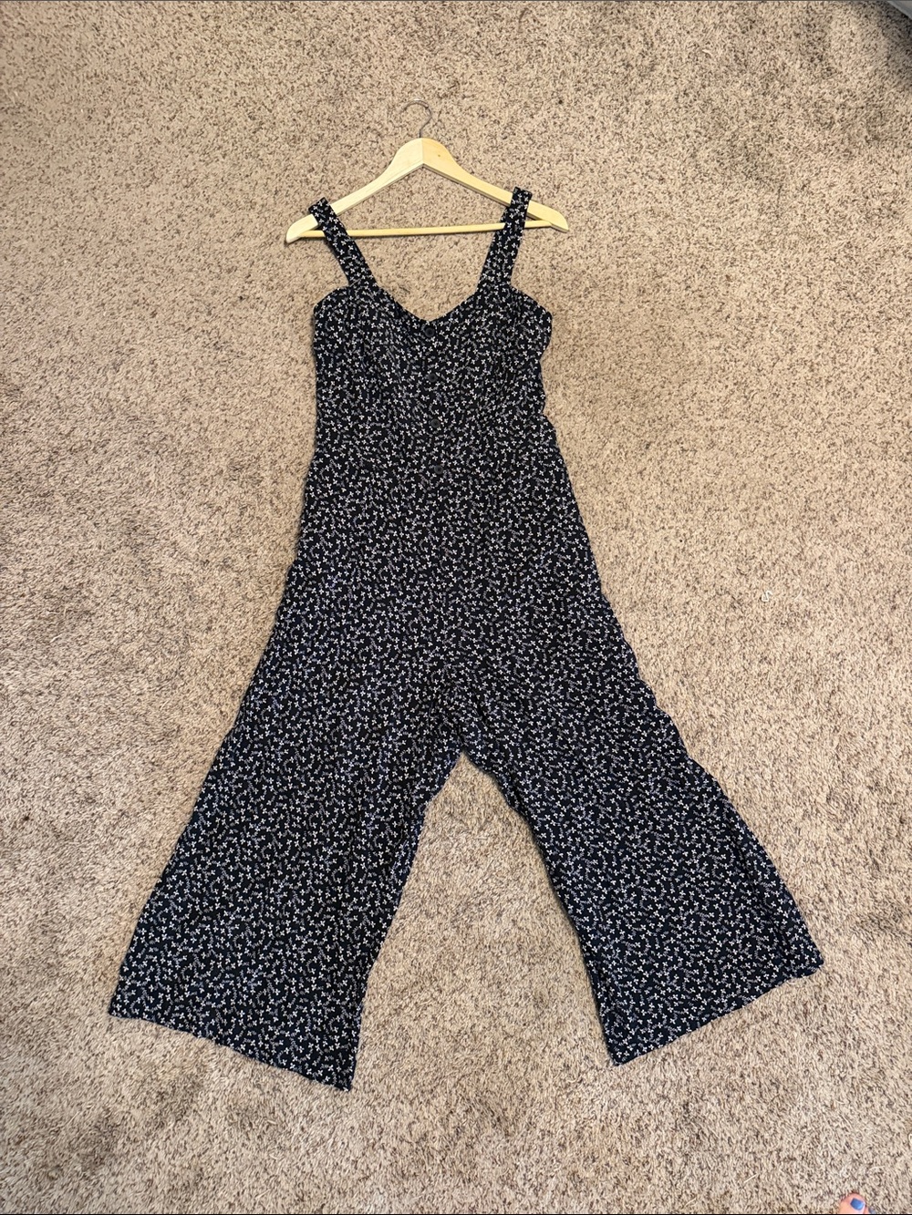 LOFT Black Floral Wide-Leg Jumpsuit with Thin Straps - Picture 4 of 6